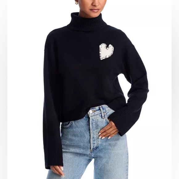 AQUA x Kerri Rosenthal Cropped Turtleneck Heart Patch Sweater - Exclusive Nwt - Picture 5 of 6